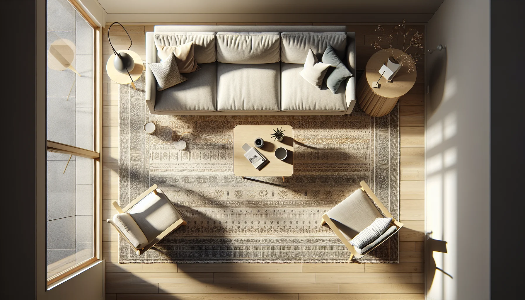 Matta 200x300 cm i vardagsrum med soffa och soffbord – populäraste stora mattstorleken korrekt placerad